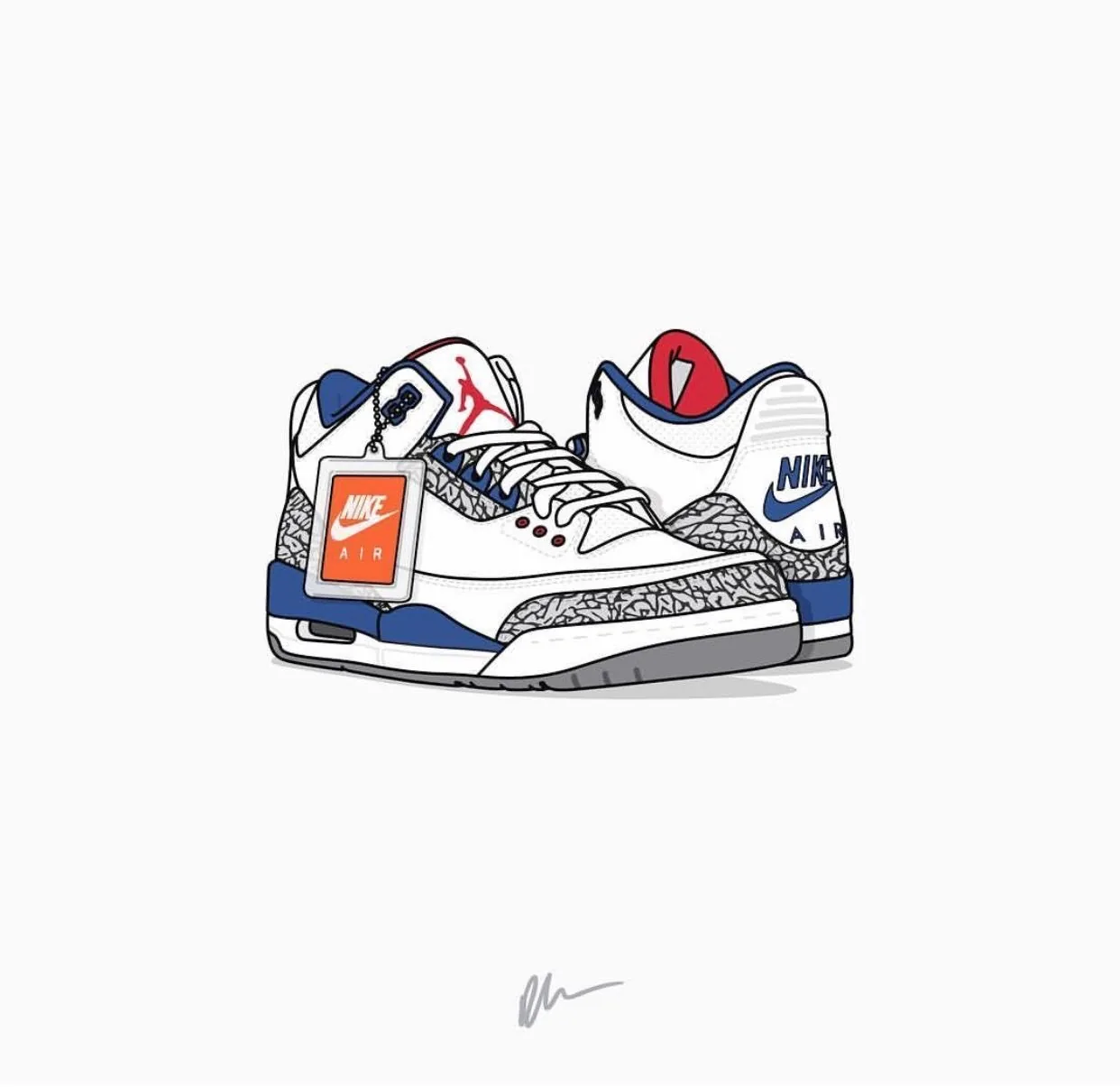 Air Jordan 3 True Blue sketch, sneaker, 1242x1205 HD, PC