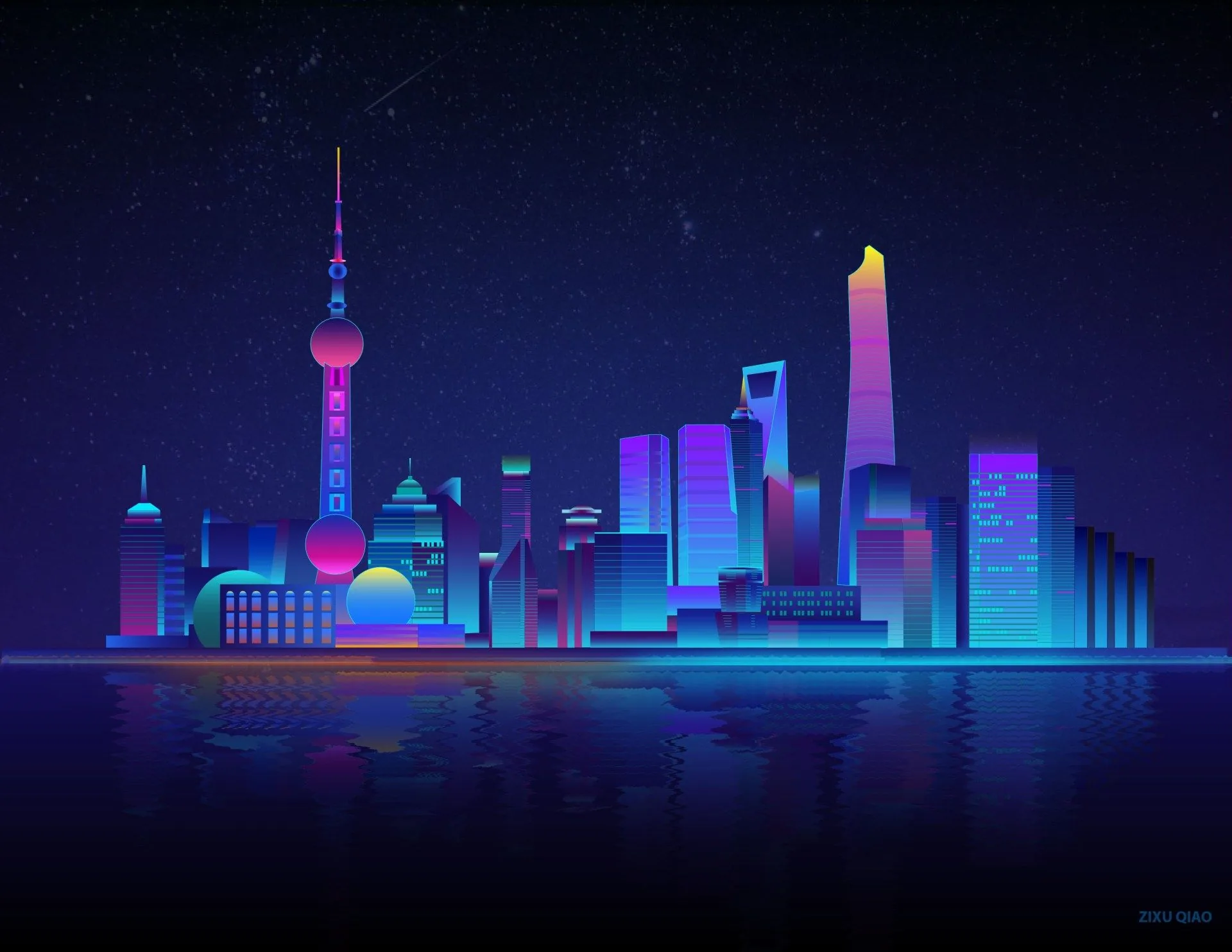 Skyline Shanghai notturno neon, 1920x1484 WUXGA, Laptop