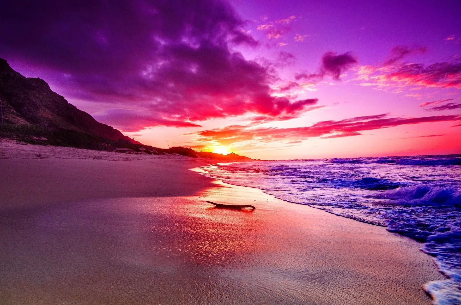 Tramonto rosa viola su spiaggia, 2048x1356 Hi-Res, PC