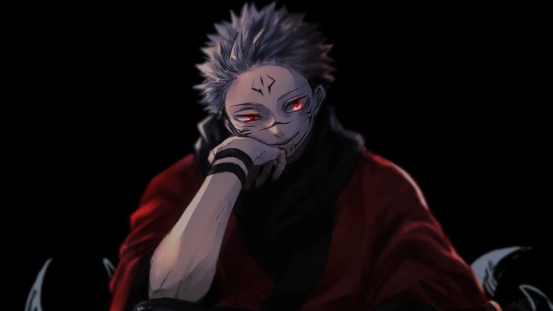 Sukuna mantello rosso pensieroso, 1920x1080 Full HD, PC
