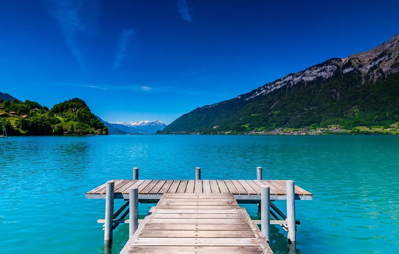 Molo lago turchese montagne, 1332x850 720p, PC