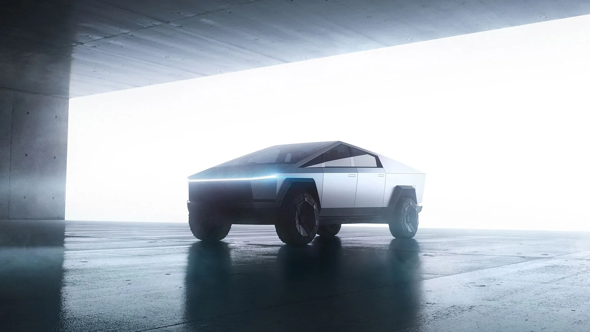 Tesla Cybertruck argento tunnel, auto elettrica, 1920x1080 Full HD, Desktop