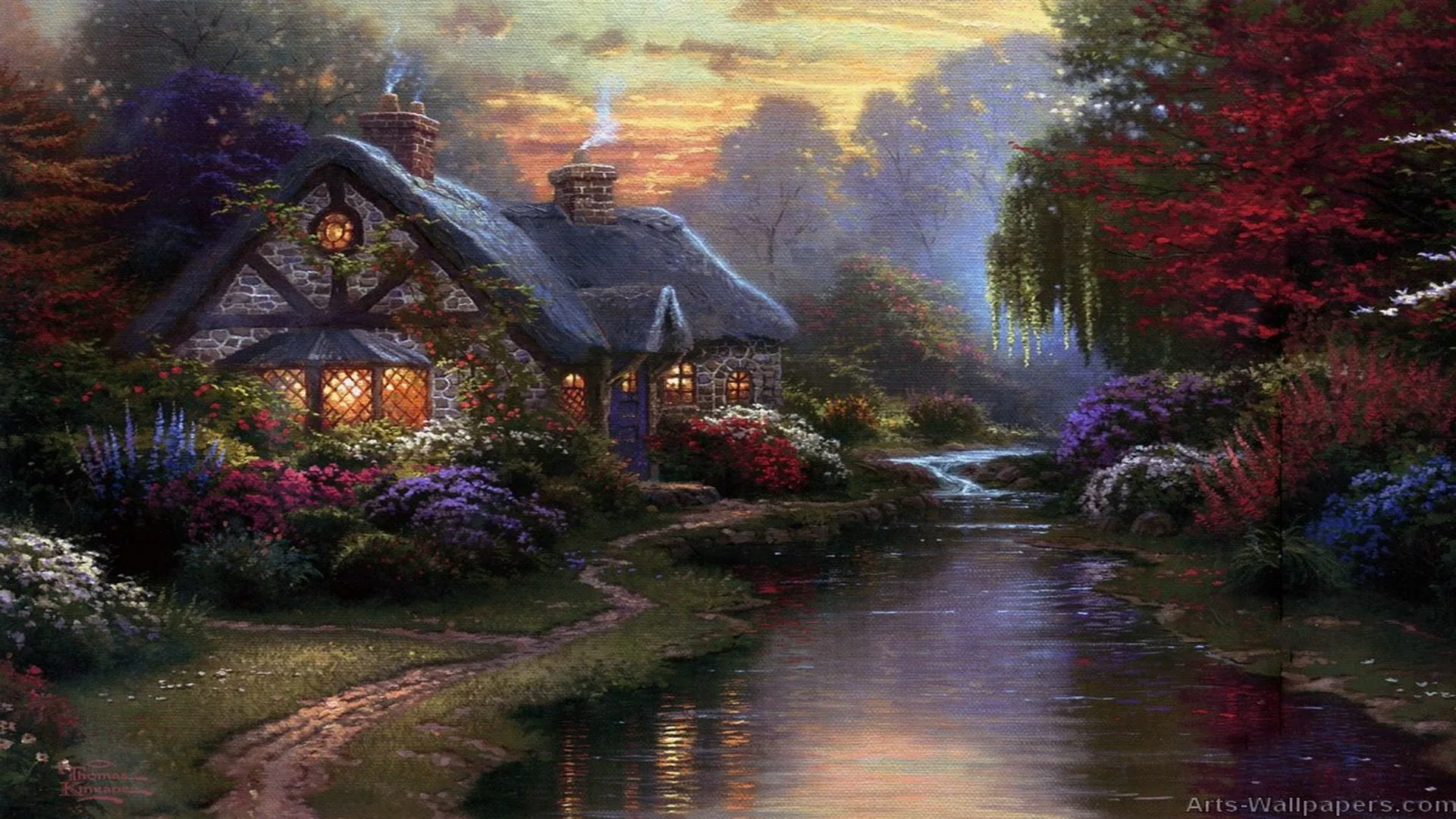 Cottage autunnale sul fiume, 1920x1080 1080p, PC Desktop