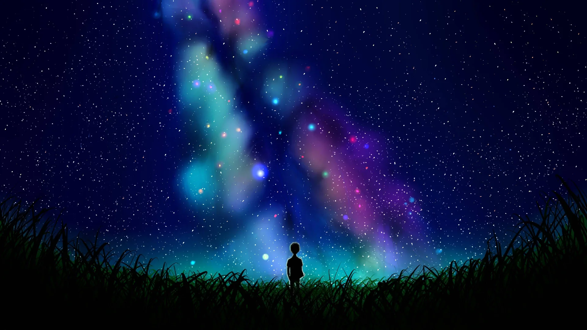 Silhouette bambino sotto galassia, 3840x2160 UHD, PC 4K