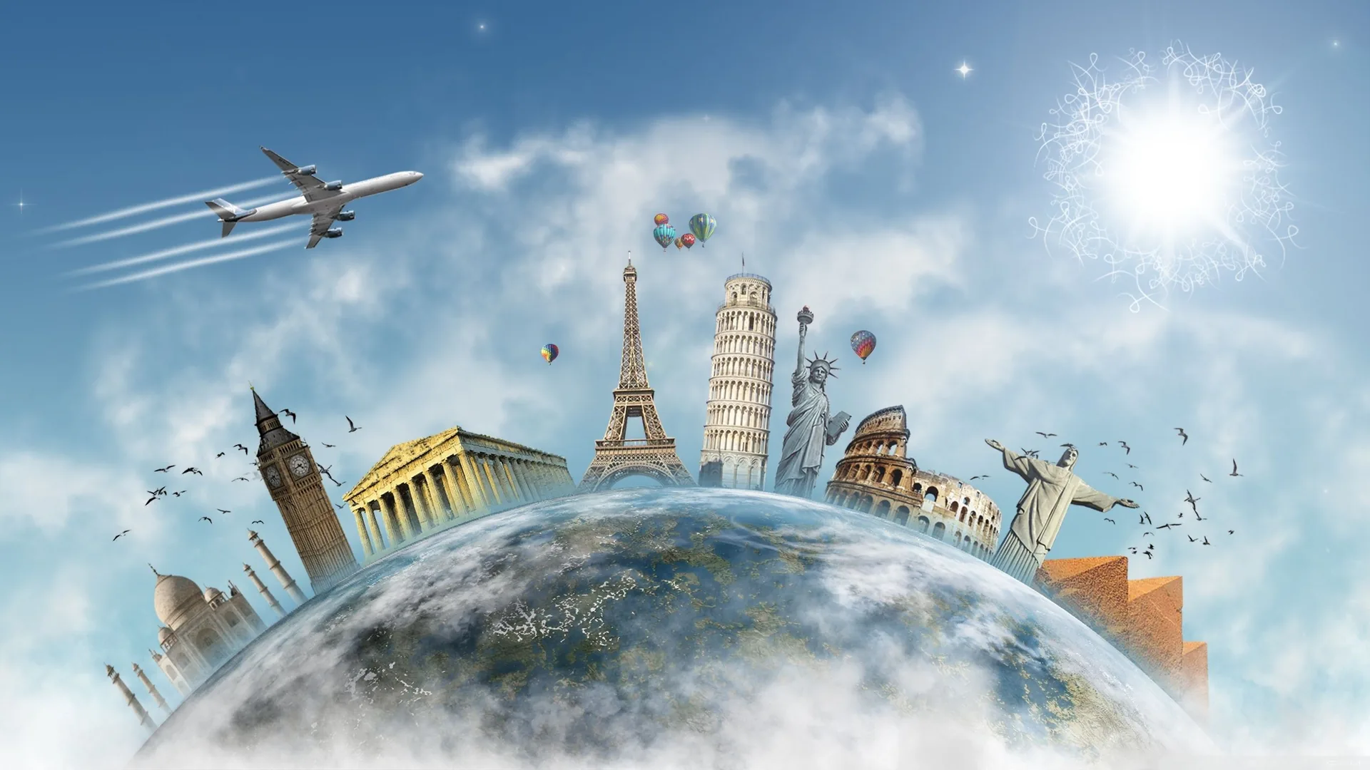 Monumenti mondo su globo, 2560x1440 QHD, Laptop