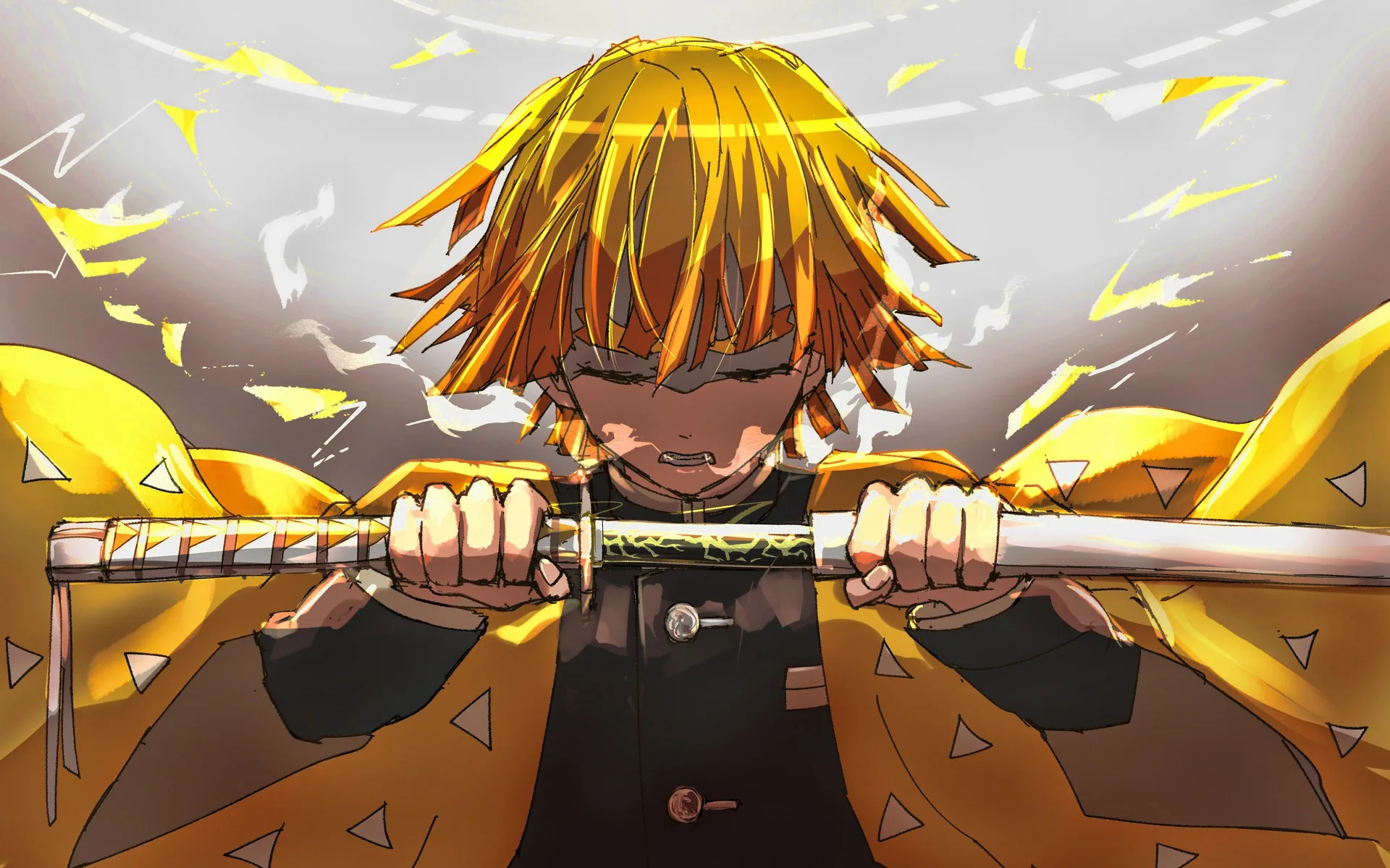 Zenitsu Demon Slayer katana, ammazzademoni, 3840x2400 UHD, PC 4K