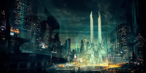 Città futuristiche di notte